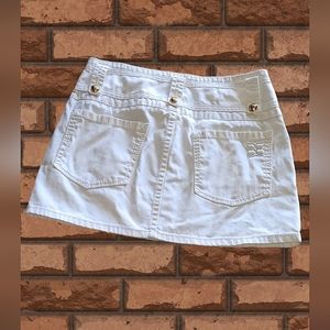 - - **BCBG MAXAZRIA WHITE DENIM SKIRT W/GOLD BUTTONS